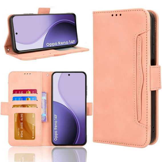 Flipové puzdro pre Oppo Reno 14F, slot na kartu, peňaženka, ružové
