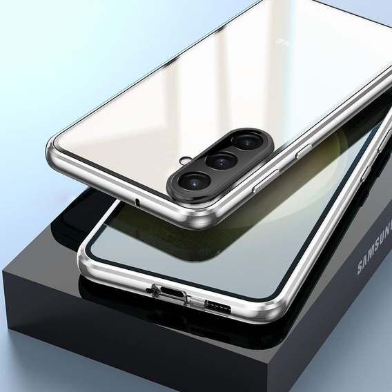 Puzdro pre Samsung Galaxy A56, Magnetic Dual Glass, strieborné