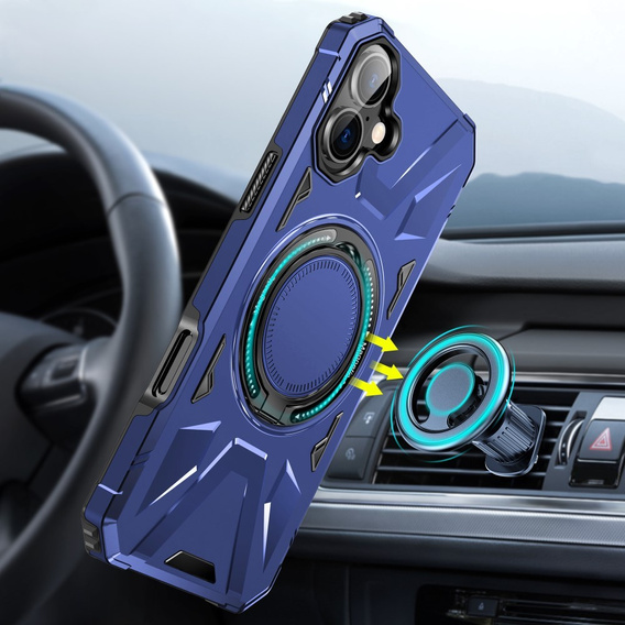 Puzdro pre iPhone 16, pancierované so stojanom a rukoväťou, modré