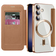 Klapkové puzdro pre Samsung Galaxy S24, RFID Wallet MagSafe CamShield, hnedé