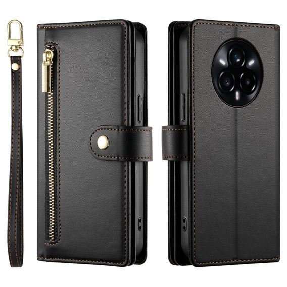 Klapkové puzdro pre Realme 14 Pro+ 5G, Wallet Zipper Pocket, čierne