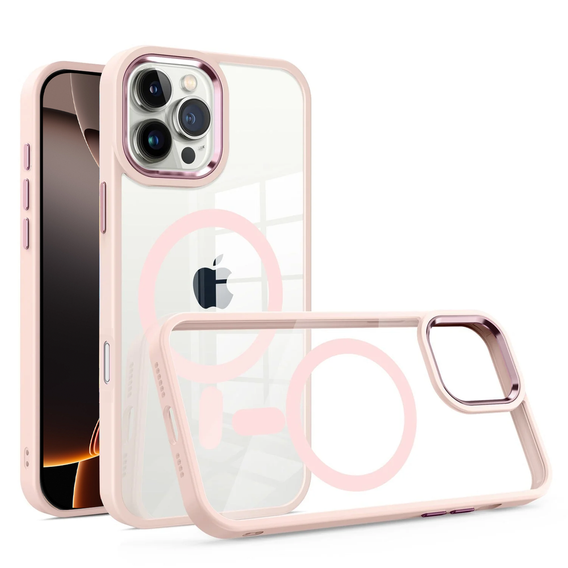 Puzdro pre iPhone 16 Pro Max, pre MagSafe, ERBORD Matt Case, transparentné / ružové + sklo na displej