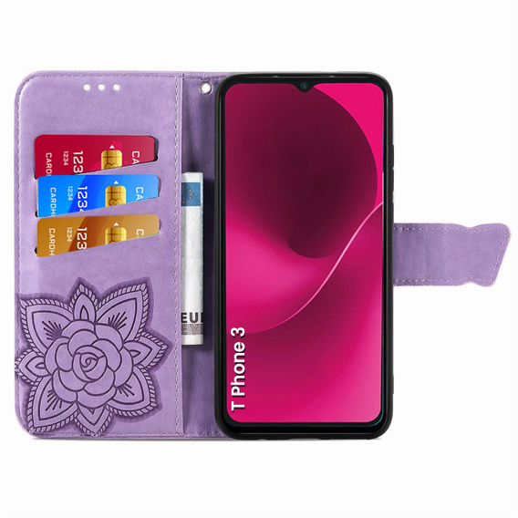 Klapkové puzdro pre T Phone 3 5G, Butterfly, fialové