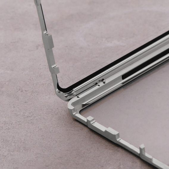 Magnetické puzdro Dual Glass MagSafe pre Samsung Galaxy S22 Ultra, strieborné
