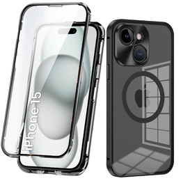 Magnetické puzdro Dual Glass MagSafe pre iPhone 15, čierne