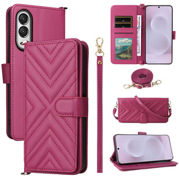 Puzdro s chlopňou pre Samsung Galaxy S25 Edge, Crossbody Leather Wallet, bordové