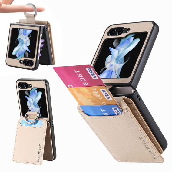 Puzdro pre Samsung Galaxy Z Flip7 FE / Z Flip6, Card Slot Ring Case, béžové