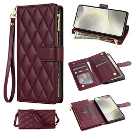 Puzdro s chlopňou pre Samsung Galaxy S25 Edge, Rhombus Crossbody Leather, bordové
