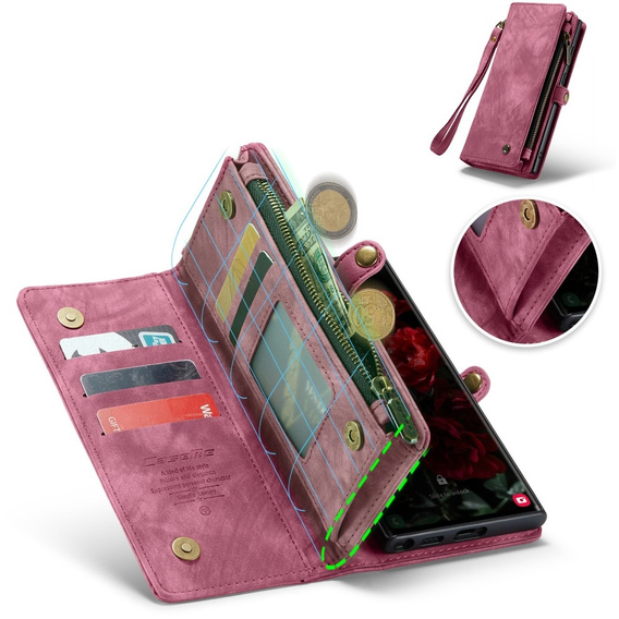 CASEME puzdro pre Samsung Galaxy S25 Ultra, Retro Leather Wallet, s remienkom, červené