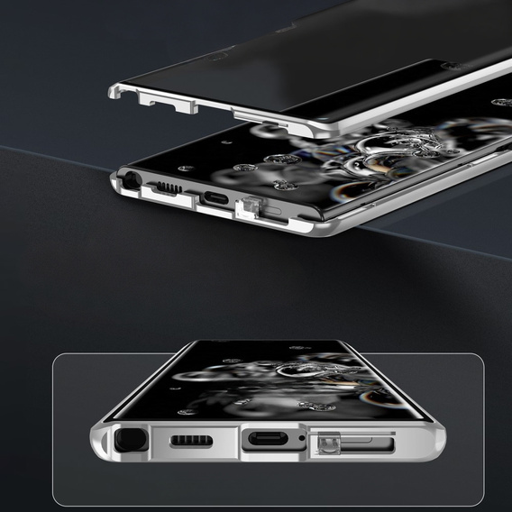 Magnetické puzdro Dual Glass MagSafe pre Samsung Galaxy S24, strieborné