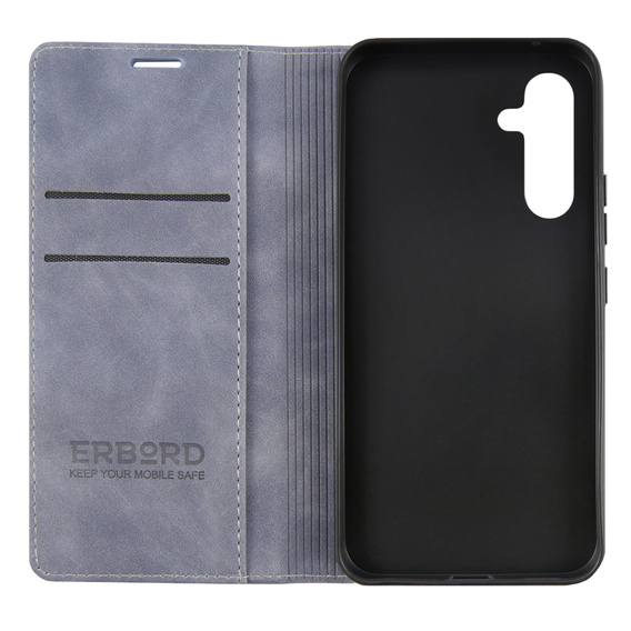 Puzdro pre Samsung Galaxy A54, ERBORD Vintage, peňaženka s chlopňou, sivé