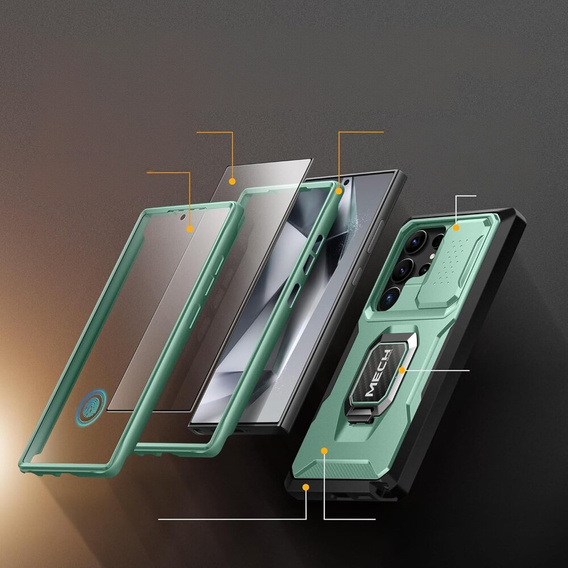 Puzdro pre Samsung Galaxy S24 Ultra, séria Tongate MECH so stojanom, svetlozelené