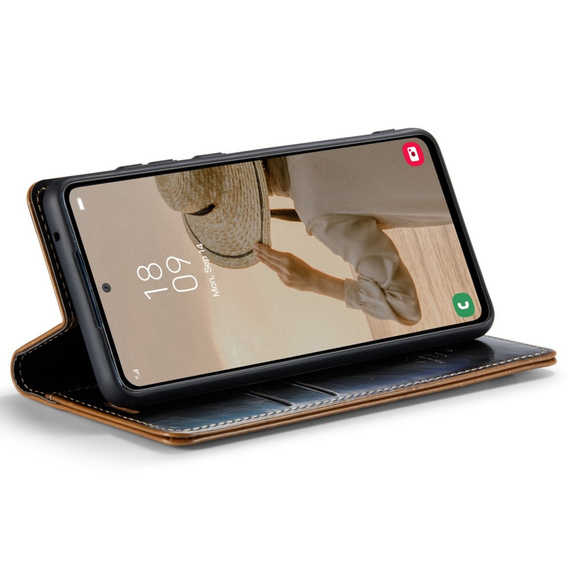 CASEME flipové puzdro pre Samsung Galaxy A53 5G, Waxy Textured, čierna / hnedá