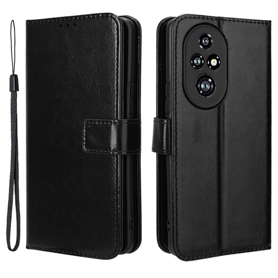Klapkové puzdro pre Honor 200 Pro 5G, Crazy Horse Wallet, čierne
