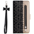 Klapkové puzdro pre Samsung Galaxy A35 5G, Wallet Pocket Zipper Lace, čierne