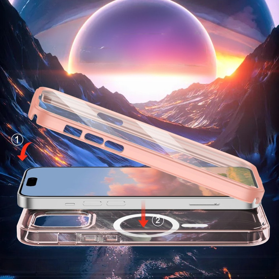 Puzdro pre iPhone 16 Pro Max, Shockproof Hybrid, s fóliou na displej, pre MagSafe, ružové
