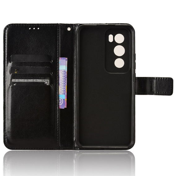 Klapkové puzdro pre Oppo Reno 12 Pro, Crazy Horse Wallet, čierne