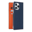 Klapkové puzdro pre iPhone 14 Pro Max, Litchi Skin Grain, tmavomodré