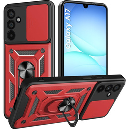 Pancierované puzdro pre Samsung Galaxy A17 5G, s ochranou fotoaparátu, so stojanom, červené