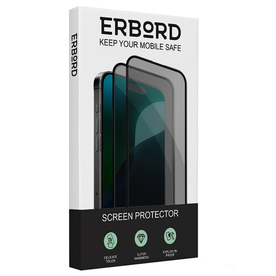 ERBORD Anti-Spy ochranné tvrdené sklo pre iPhone 17 Pro / 17 / 16 Pro, ERBORD Anti-Spy Tempered