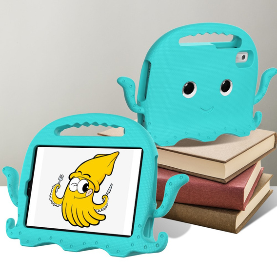 Detské puzdro pre Lenovo Tab M9, s rukoväťou, chobotnica, zelený