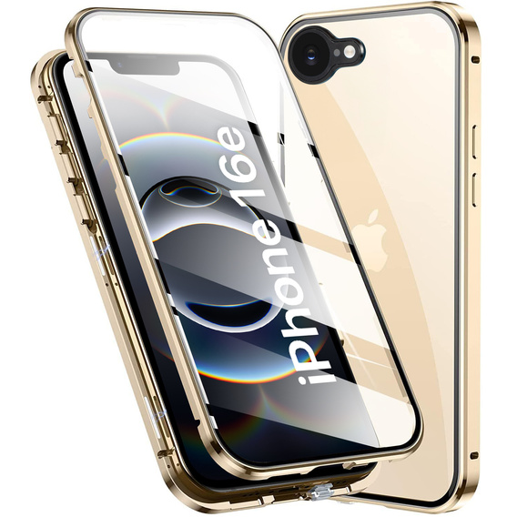 Puzdro pre iPhone 16E, Magnetic Dual Glass, zlaté