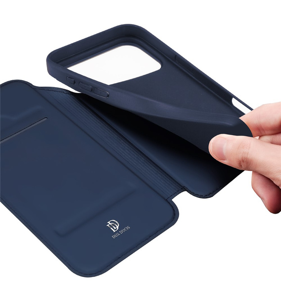 Puzdro Dux Ducis pre iPhone 17 Pro, Skin Pro, s chlopňou, s otvorom na kartu, tmavomodré