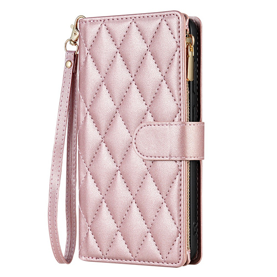 Puzdro s chlopňou pre Samsung Galaxy A56 5G, Rhombus Crossbody Leather, ružové rose gold