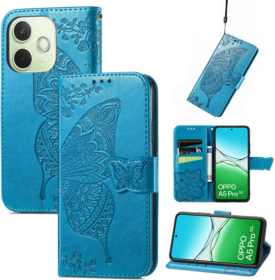 Klapkové puzdro pre Oppo A5 Pro 5G, Butterfly, modré