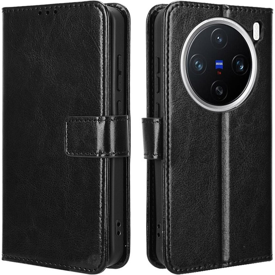 Klapkové puzdro pre Vivo X200 Pro 5G, Crazy Horse Wallet, čierne