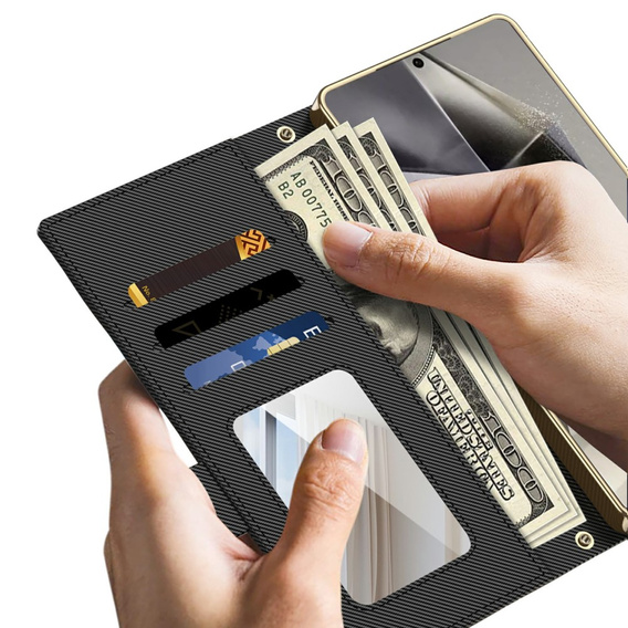 Flipové puzdro pre Samsung Galaxy S24 Ultra, GKK Mirror Wallet, čierne