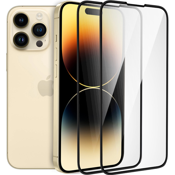 2x tvrdené sklo pre iPhone 14 Pro, ERBORD 3D pre celý displej