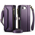 Puzdro CASEME pre iPhone16e, RFID Leather Wallet, s popruhom cez rameno, fialové