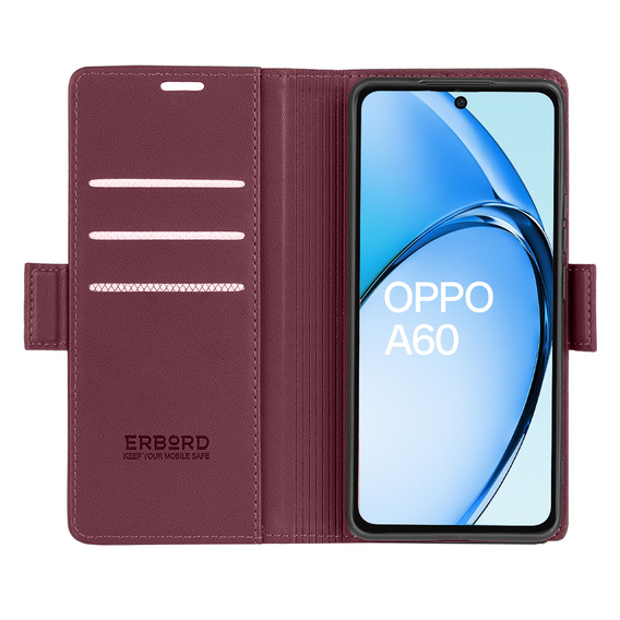 Puzdro pre Oppo A60, ERBORD Glossy Litchi, flipová peňaženka, červené