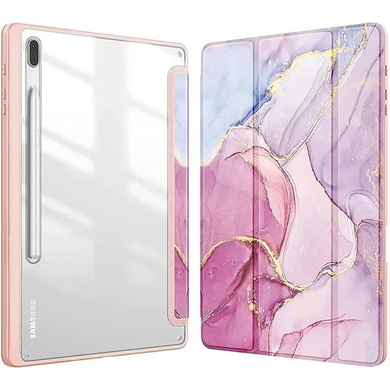 Puzdro pre Samsung Galaxy Tab S10 FE+ Plus, Smartcase Hybrid, so slotom na stylus, Marble ružové