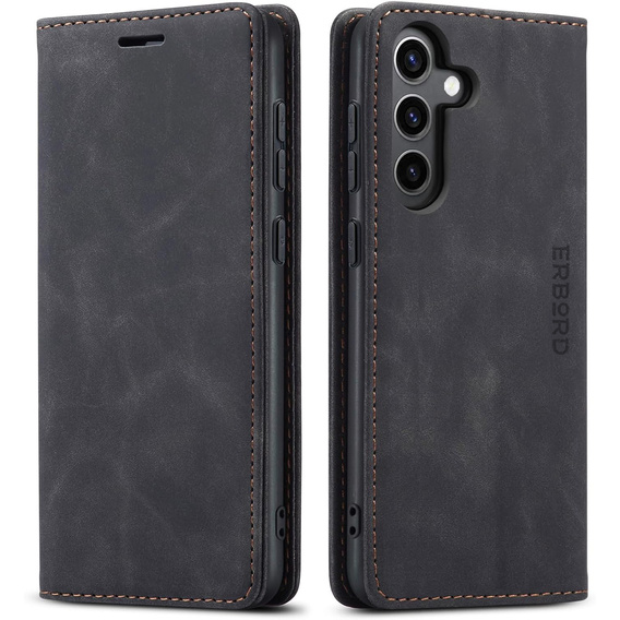 Puzdro pre Samsung Galaxy A55, ERBORD Vintage, čierne + sklo na displej