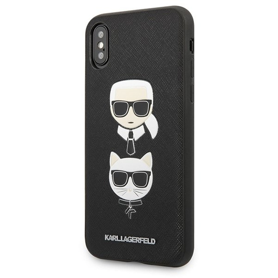 Karl Lagerfeld Obal na mobil pre iPhone X / XS, Saffiano Iconic Karl&Choupette Head, čierne