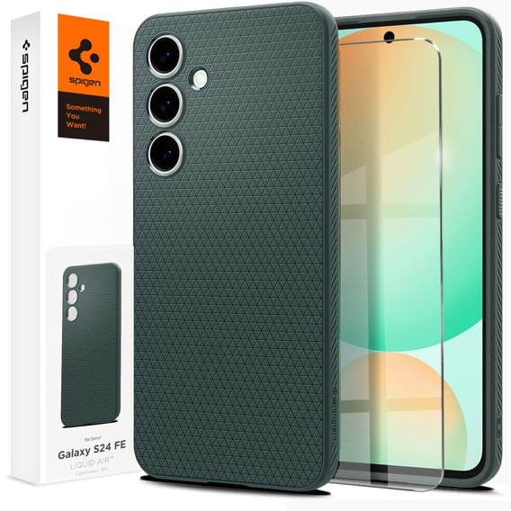 Puzdro Spigen pre Samsung Galaxy S24 FE, Liquid Air, zelený + tvrdené sklo 9H