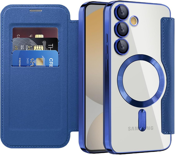 Klapkové puzdro pre Samsung Galaxy S25 FE, RFID Wallet MagSafe CamShield, tmavomodré