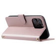 Puzdro s chlopňou pre iPhone 16 Pro Max, Rhombus Crossbody Leather, ružové rose gold