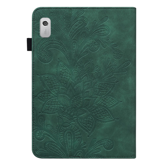 Puzdro s chlopňou pre Lenovo Tab M9, flower, zelený