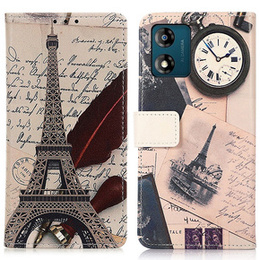 Klapkové puzdro pre Motorola Moto E13, Wallet, Eiffel Tower, biele