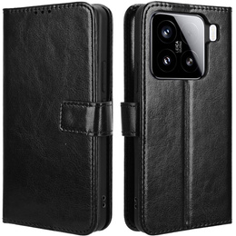 Klapkové puzdro pre Xiaomi 15, Crazy Horse Wallet, čierne