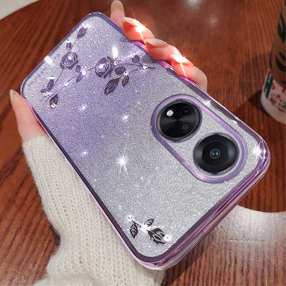 Puzdro pre Oppo A78 4G, Glitter Flower, fialové