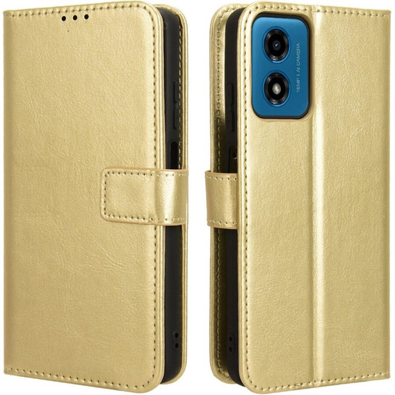 Klapkové puzdro pre Motorola Moto E14, Crazy Horse Wallet, zlaté