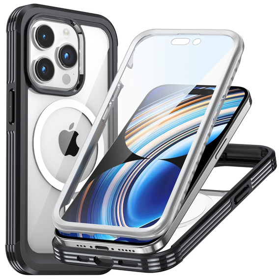 Puzdro pre iPhone 15 Pro, Armoured Full Protect 360° pre MagSafe, sklo na displej, čierne