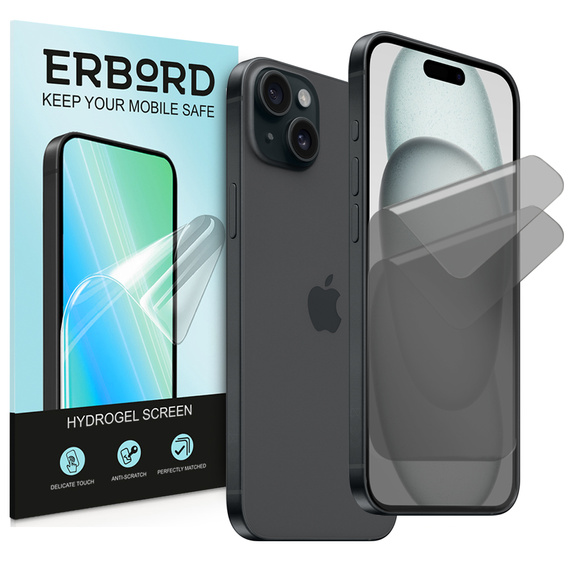 2 x fólia na ochranu súkromia pre iPhone 15, ERBORD Anti-Spy Hydrogel