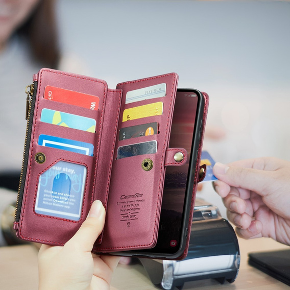 Puzdro CASEME pre Samsung Galaxy A56 5G, RFID Leather Wallet, s popruhom cez rameno, červené
