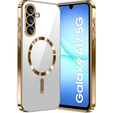 Puzdro pre Samsung Galaxy A17 5G, Electro MagSafe, priehľadné so zlatými stranami