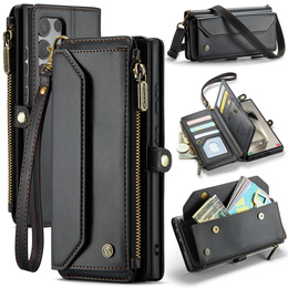 Puzdro CASEME pre Samsung Galaxy S25 Ultra, RFID Leather Wallet, s popruhom cez rameno, čierne